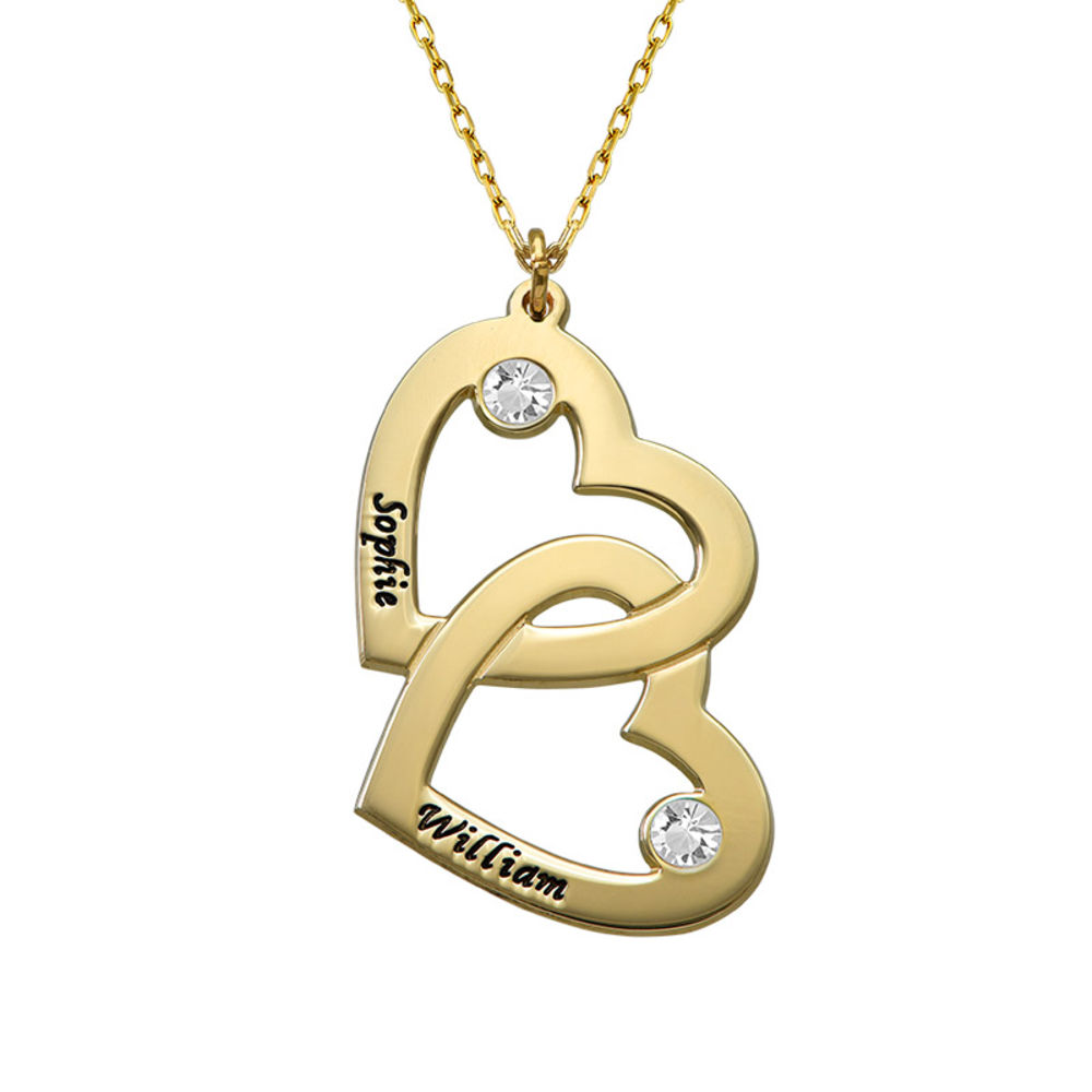 Heart in Heart Necklace with Birthstones - 10K Gold - 1 product photo